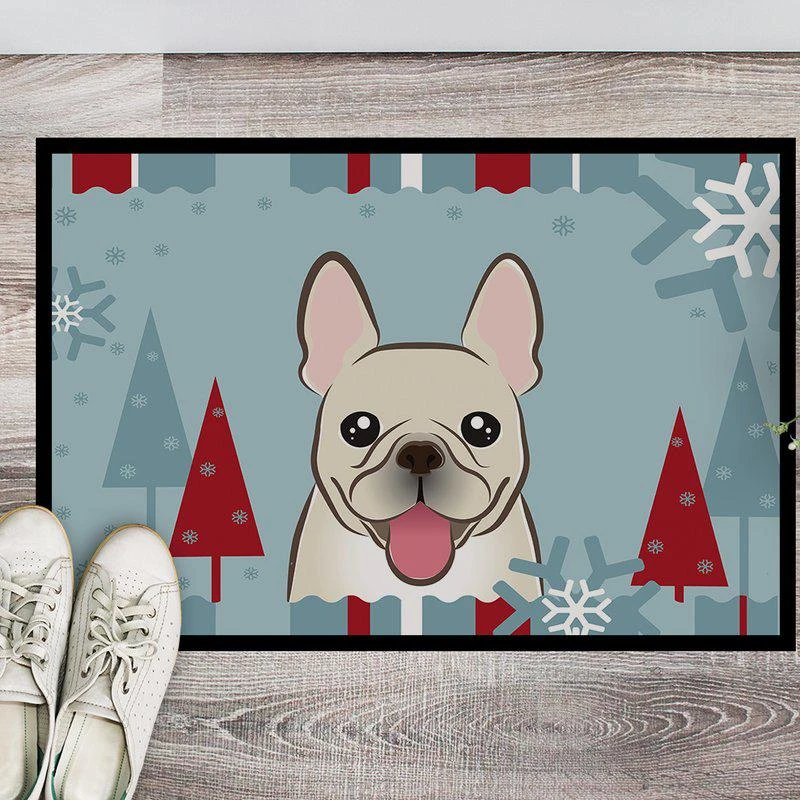 商品Caroline's Treasures|24 in x 36 in Winter Holiday French Bulldog Door Mat Indoor/Outdoor,价格¥307,第2张图片详细描述