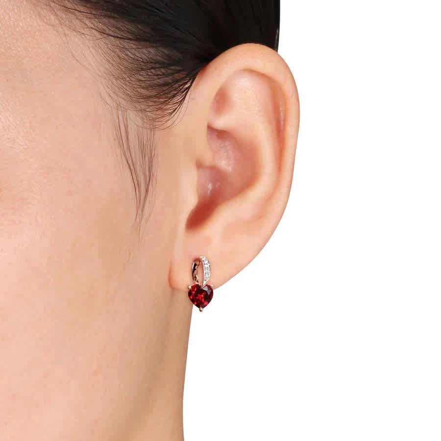 商品Amour|AMOUR Heart Shaped Garnet Earrings with Diamonds In 10K Rose Gold,价格¥960,第3张图片详细描述