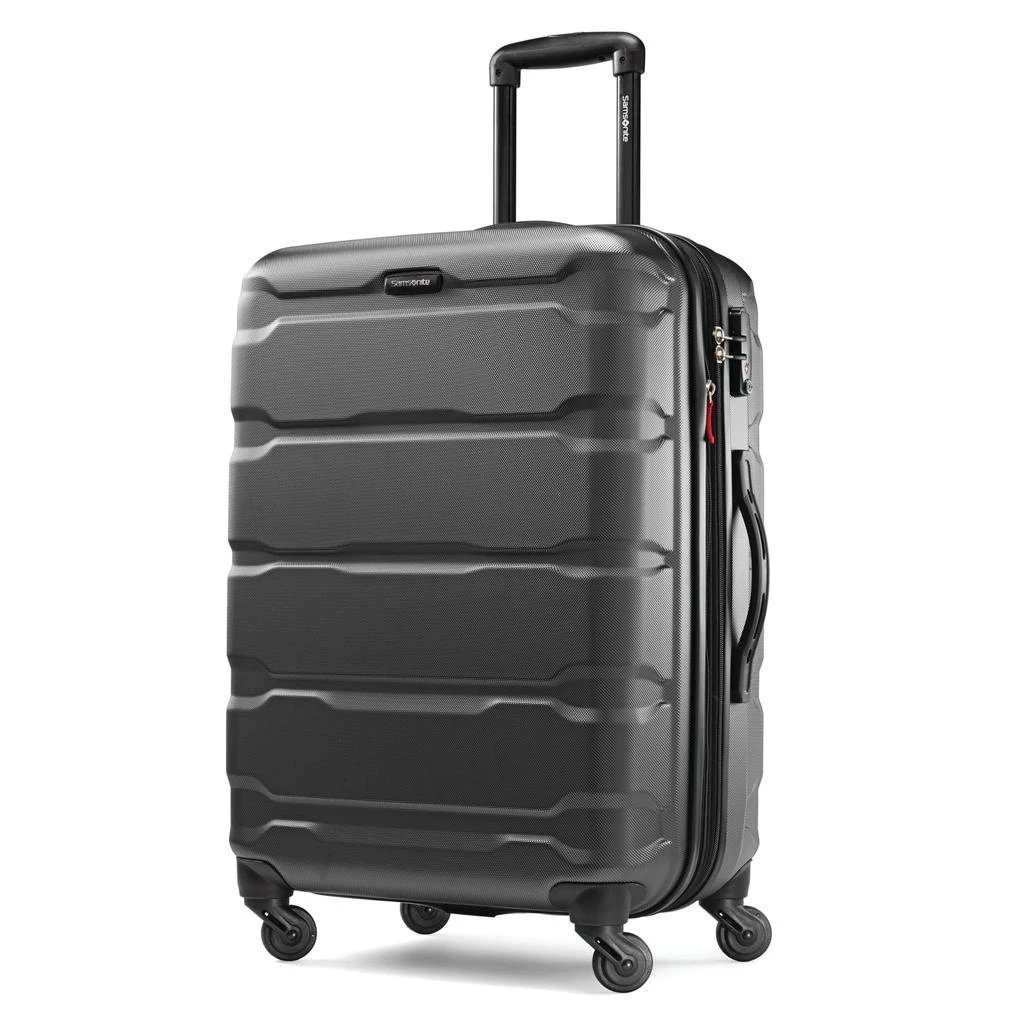 商品Samsonite|Samsonite Omni PC Hardside Expandable Luggage with Spinner Wheels, Checked-Medium 24-Inch, Black,价格¥848,第1张图片