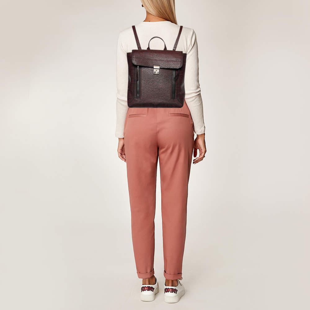 商品[二手商品] 3.1 Phillip Lim|3.1 Phillip Lim Burgundy Black Textured Leather Pashli Backpack,价格¥2377,第4张图片详细描述