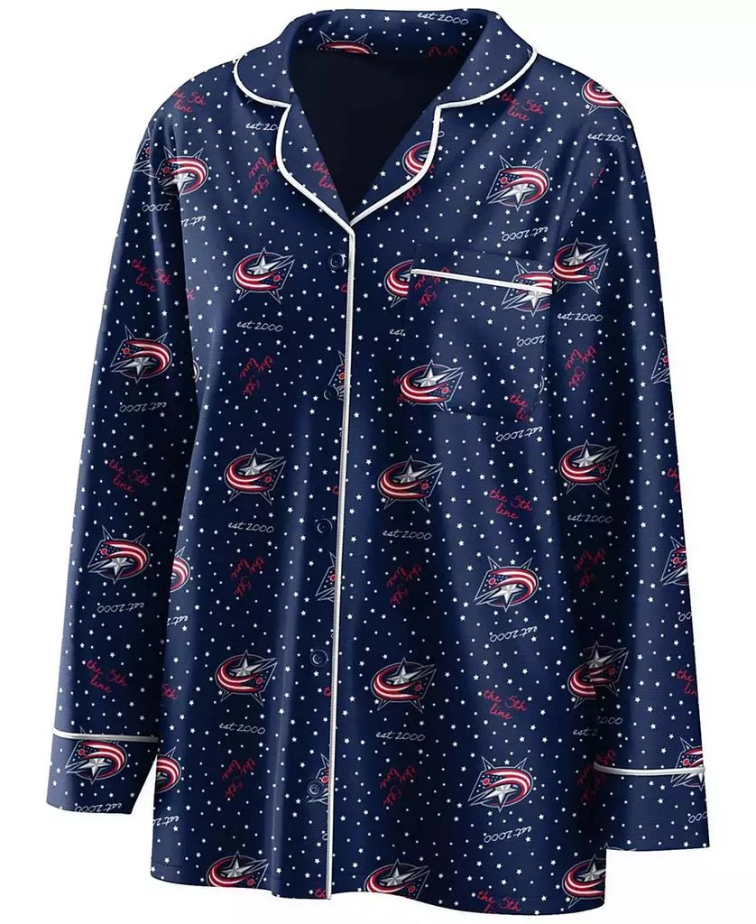 商品WEAR by Erin Andrews|Women's Navy Columbus Blue Jackets Long Sleeve Button-Up Shirt Pants Sleep Set,价格¥335,第2张图片详细描述