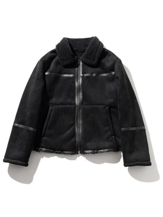 商品MASSNOUN|LEATHER TAPING OVERSIZED MUSTANG JACKET BLACK,价格¥1186,第1张图片