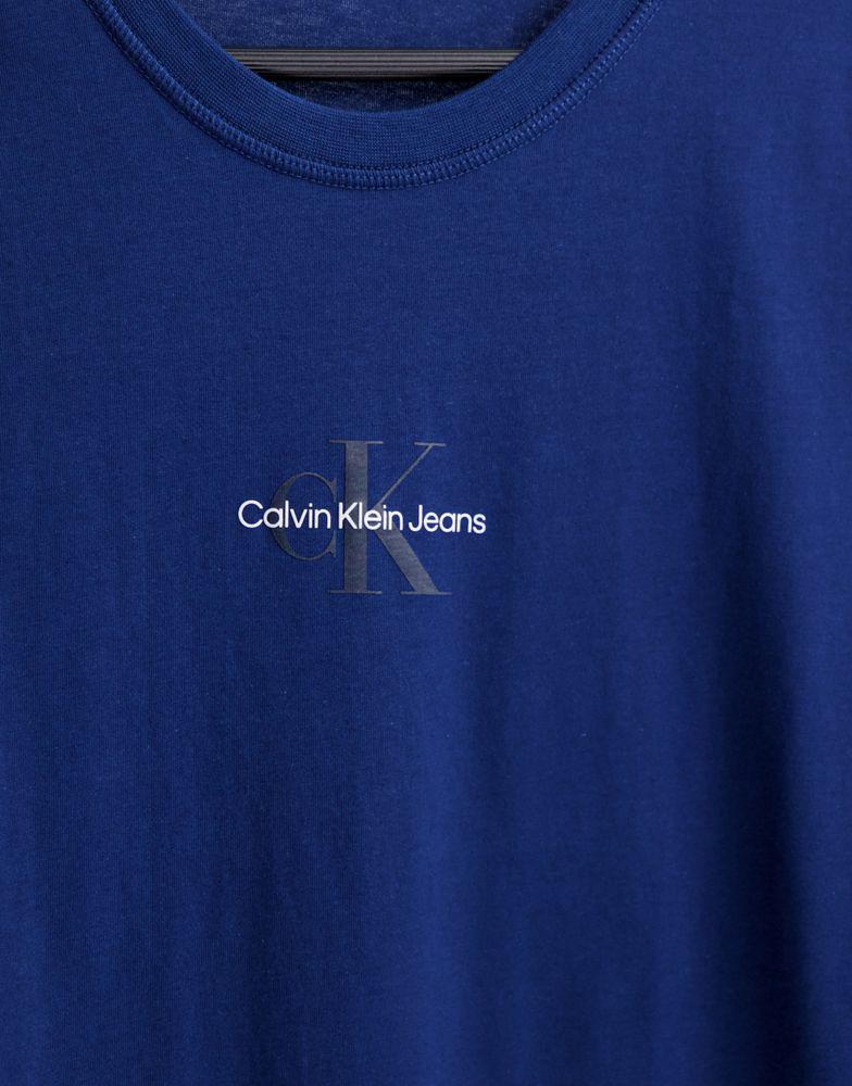 Calvin Klein Jeans tonal monogram logo t-shirt in dark blue商品第4张图片规格展示