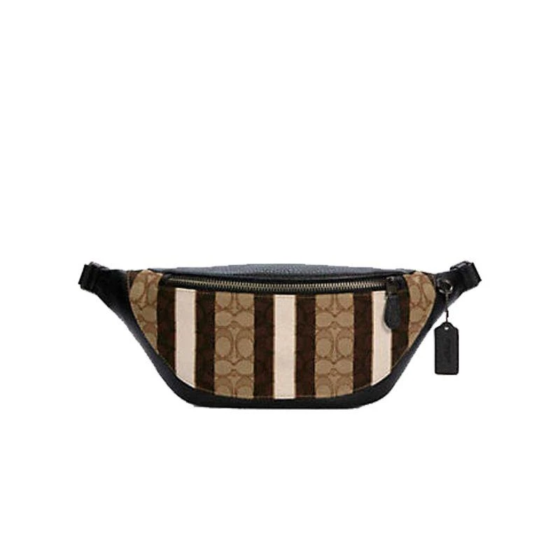 商品Coach|美国直邮COACH蔻驰 男士卡其logo拼条纹腰包斜挎胸包 C5292,价格¥2100,第1张图片