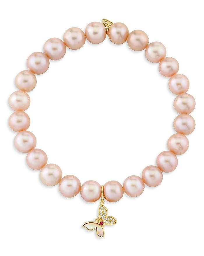 商品Sydney Evan|Wicked x Sydney Evan 14K Yellow Gold Diamond Glinda Butterfly Charm Freshwater Rose Pearl Stretch Bracelet,价格¥7601,第2张图片详细描述