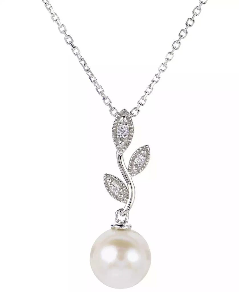 商品Macy's|Cultured Freshwater Pearl (8mm) & Lab-Created White Sapphire (1/20 ct. t.w.) Vine 18" Pendant Necklace in Sterling Silver,价格¥856,第1张图片