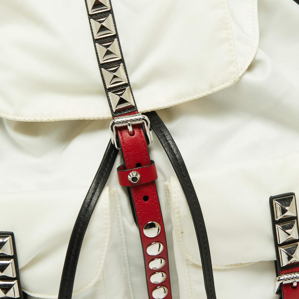 Prada White/Black Nylon and Leather New Vela Studded Backpack商品第5张图片规格展示