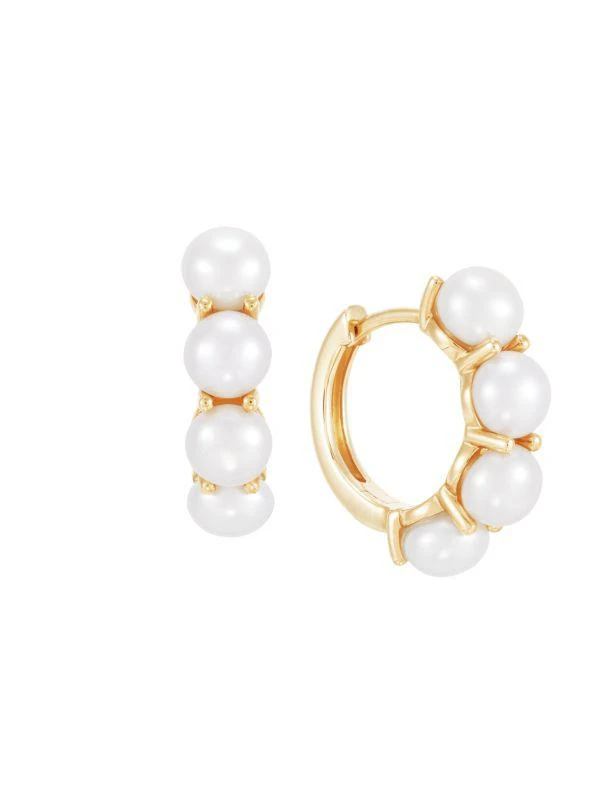 商品Saks Fifth Avenue|14K Yellow Gold & 5-5.5MM Cultured Freshwater Pearl Huggie Earrings,价格¥3635,第1张图片