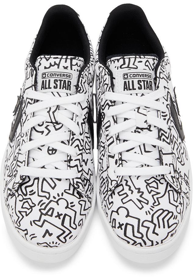 商品Converse|White & Black Keith Haring Edition Leather Pro Ox Sneakers,价格¥632,第7张图片详细描述