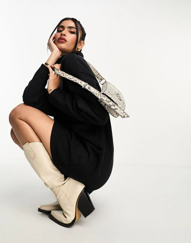 商品ASOS|ASOS DESIGN supersoft volume sleeve roll neck mini jumper dress in black,价格¥229,第2张图片详细描述