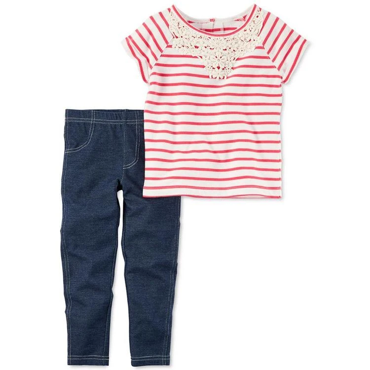 商品Carter's|2-Pc. Striped Crochet Top & Denim Leggings Set, Baby Girls (0-24 months),价格¥50,第2张图片详细描述