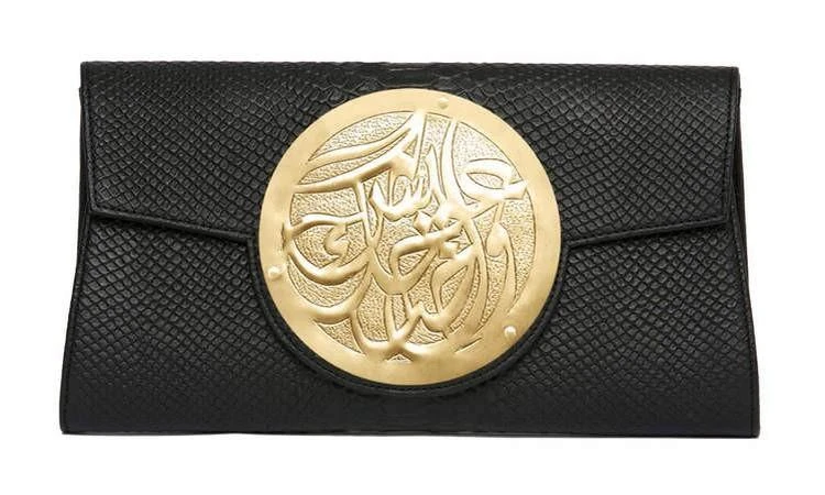 商品Dareen Hakim Collection|黑色蛇纹皮铜色金属Icon手包 | Logo含义:生命与欢笑,价格¥2394,第1张图片