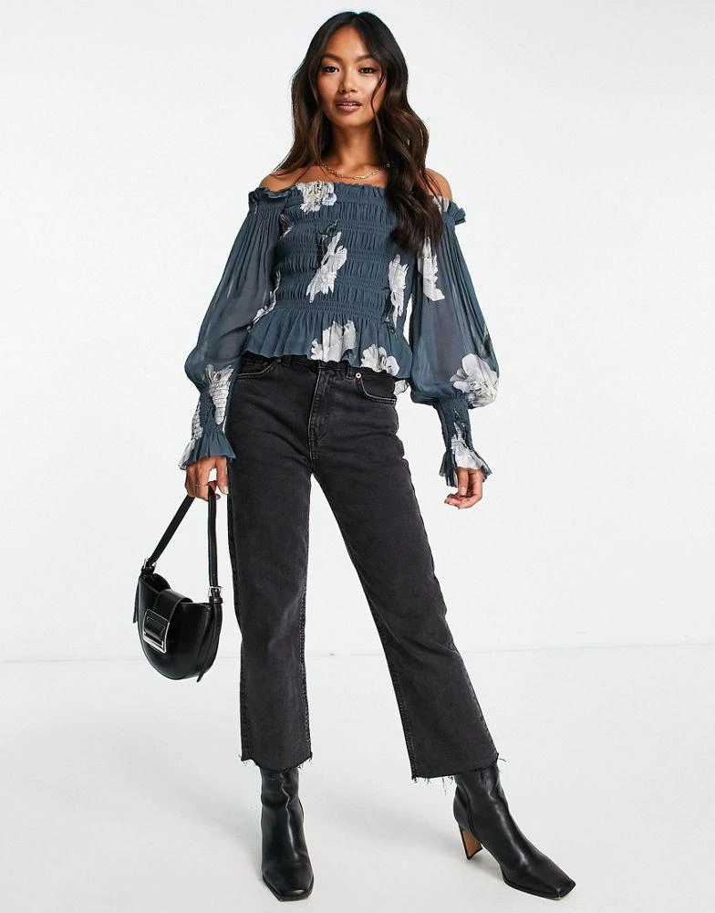 商品ALL SAINTS|AllSaints Lara Cordelia off shoulder top in smoke grey floral,价格¥750,第4张图片详细描述