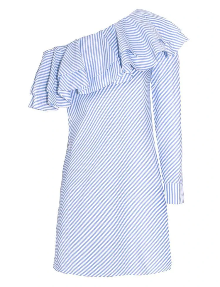 商品Pixie Market|Lola Striped Ruffle One Shoulder Dress,价格¥250,第4张图片详细描述
