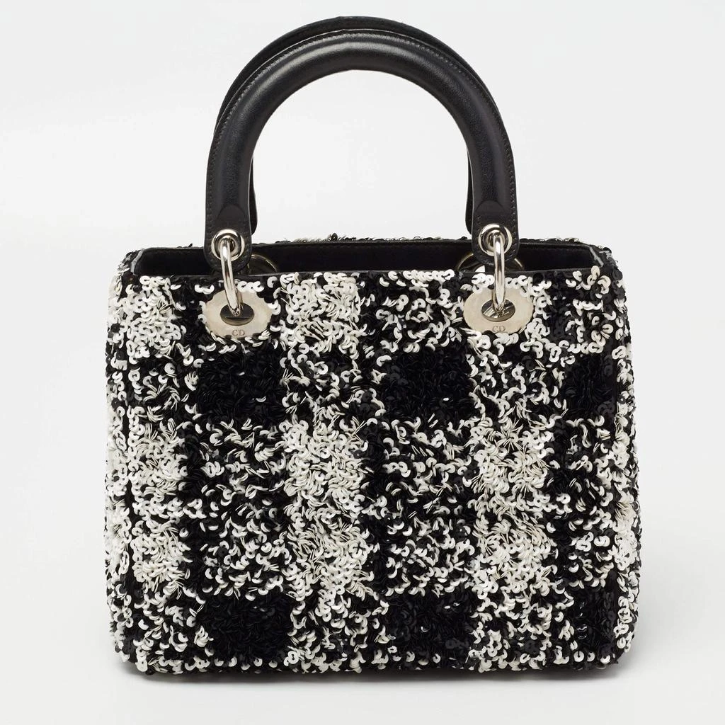 商品[二手商品] Dior|Dior Black/White Sequins and Leather Medium Lady Dior Tote,价格¥18563,第4张图片详细描述