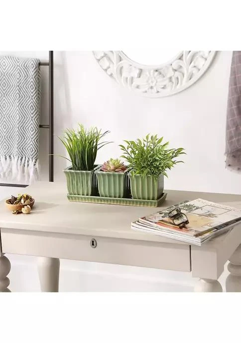商品Zingz & Thingz|Thingz Green Square Ceramic Small Planter Set Of 3,价格¥450,第5张图片详细描述