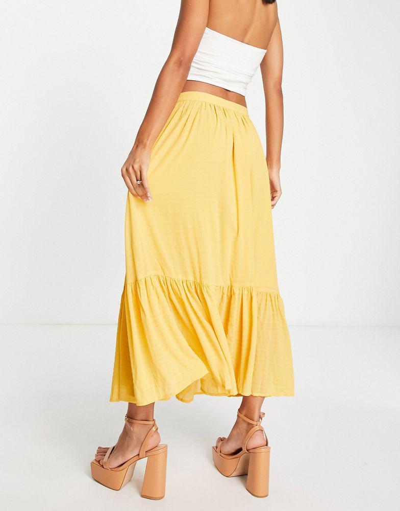 商品French Connection|French Connection ruffle hem midi skirt in mustard,价格¥456,第4张图片详细描述