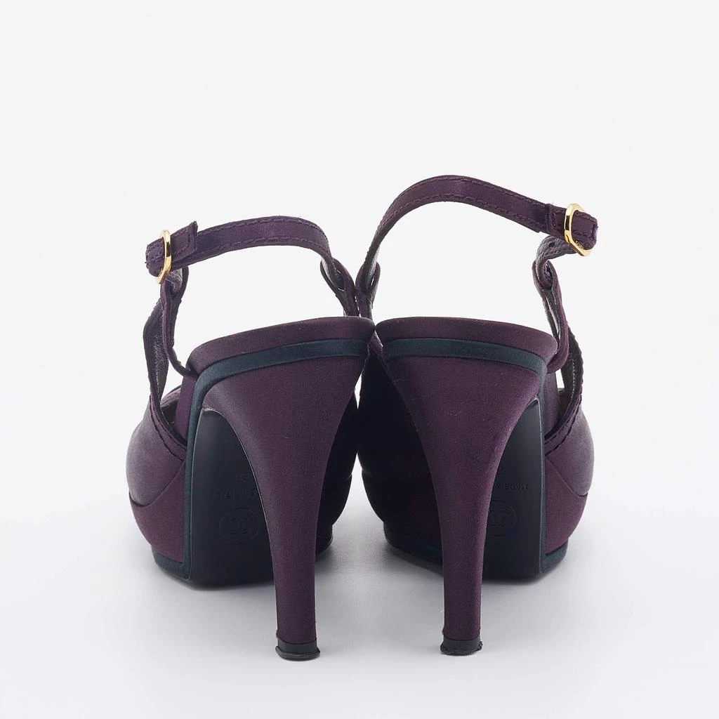 商品[二手商品] Chanel|Chanel Purple/Black Satin CC Cap Toe Slingbacks Sandals Size 38,价格¥1354,第5张图片详细描述
