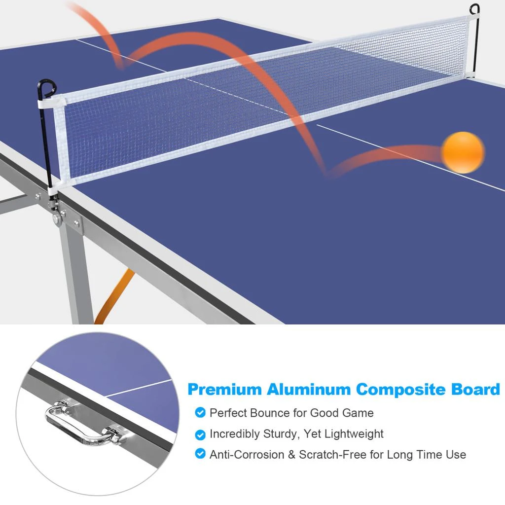 商品Simplie Fun|6ft Mid-Size Table Tennis Table Foldable & Portable Ping Pong Table Set for Indoor & Outdoor Games,价格¥2026,第5张图片详细描述