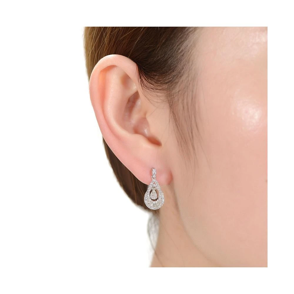 商品Genevive|Sterling Silver White Gold Plated  Clear Round Cubic Zirconia Double Pear Drop Earrings,价格¥590,第3张图片详细描述