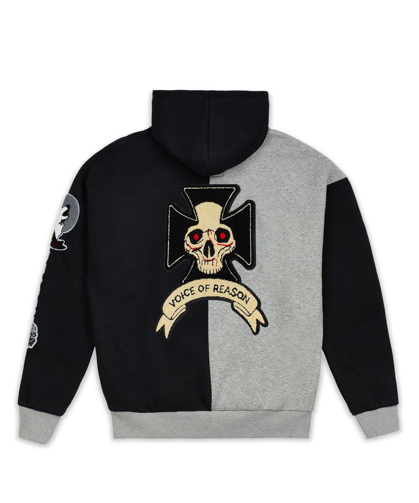 Oversized Voice Of Reason Skull Patched Color Block Hoodie商品第9张图片规格展示
