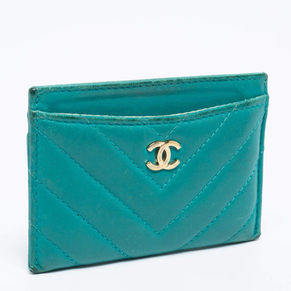 商品[二手商品] Chanel|Chanel Teal Chevron Leather CC Card Holder,价格¥2721,第6张图片详细描述