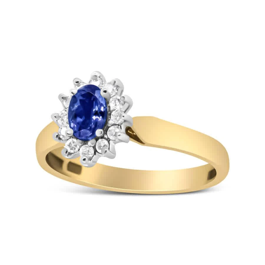 商品Haus Of Brilliance|14K Yellow Gold 1/5 Cttw Round Diamond and 6x4mm Oval Blue Tanzanite Halo Ring (H-I Color,价格¥12593,第3张图片详细描述