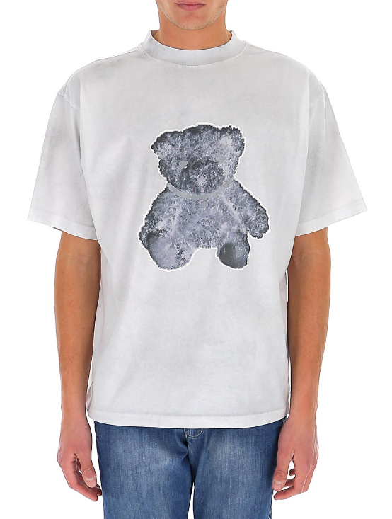 短袖小熊项链印花 反光个性短袖T恤 男女同款 黑白2色（香港仓发货）商品第3张图片规格展示