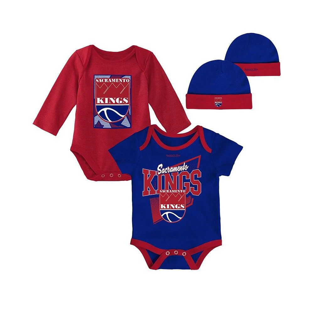 商品Mitchell & Ness|Newborn and Infant Boys and Girls Blue, Red Sacramento Kings 3-Piece Hardwood Classics Bodysuits and Cuffed Knit Hat Set,价格¥299,第2张图片详细描述