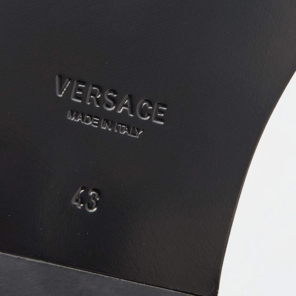 Versace Black/White Leather And Fabric Flat Slide Greca Sandals Size 43 商品
