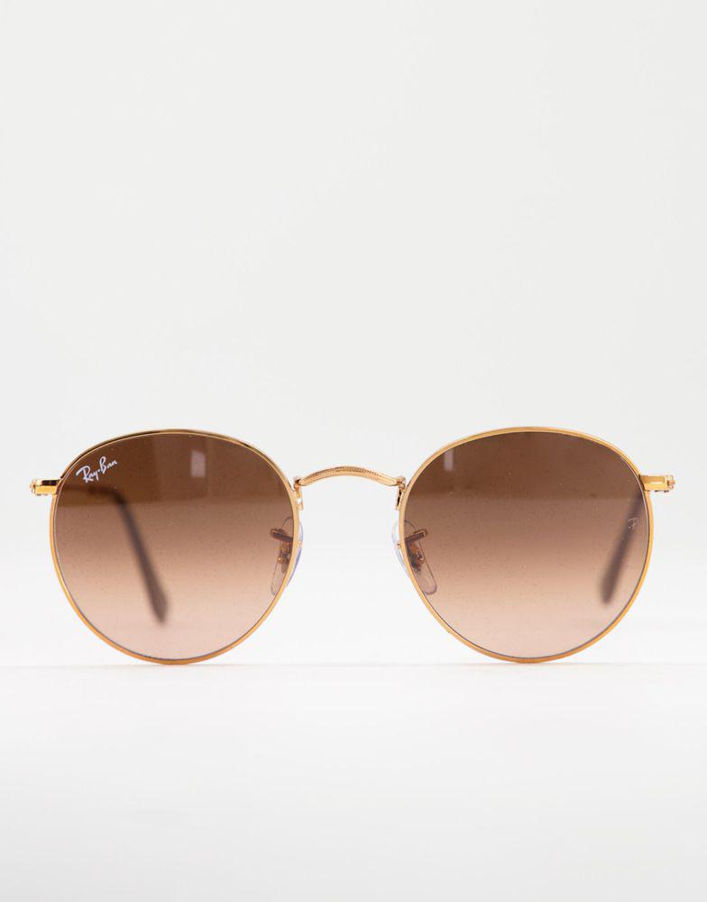 Ray-Ban round sunglasses in gold with brown lens商品第3张图片规格展示