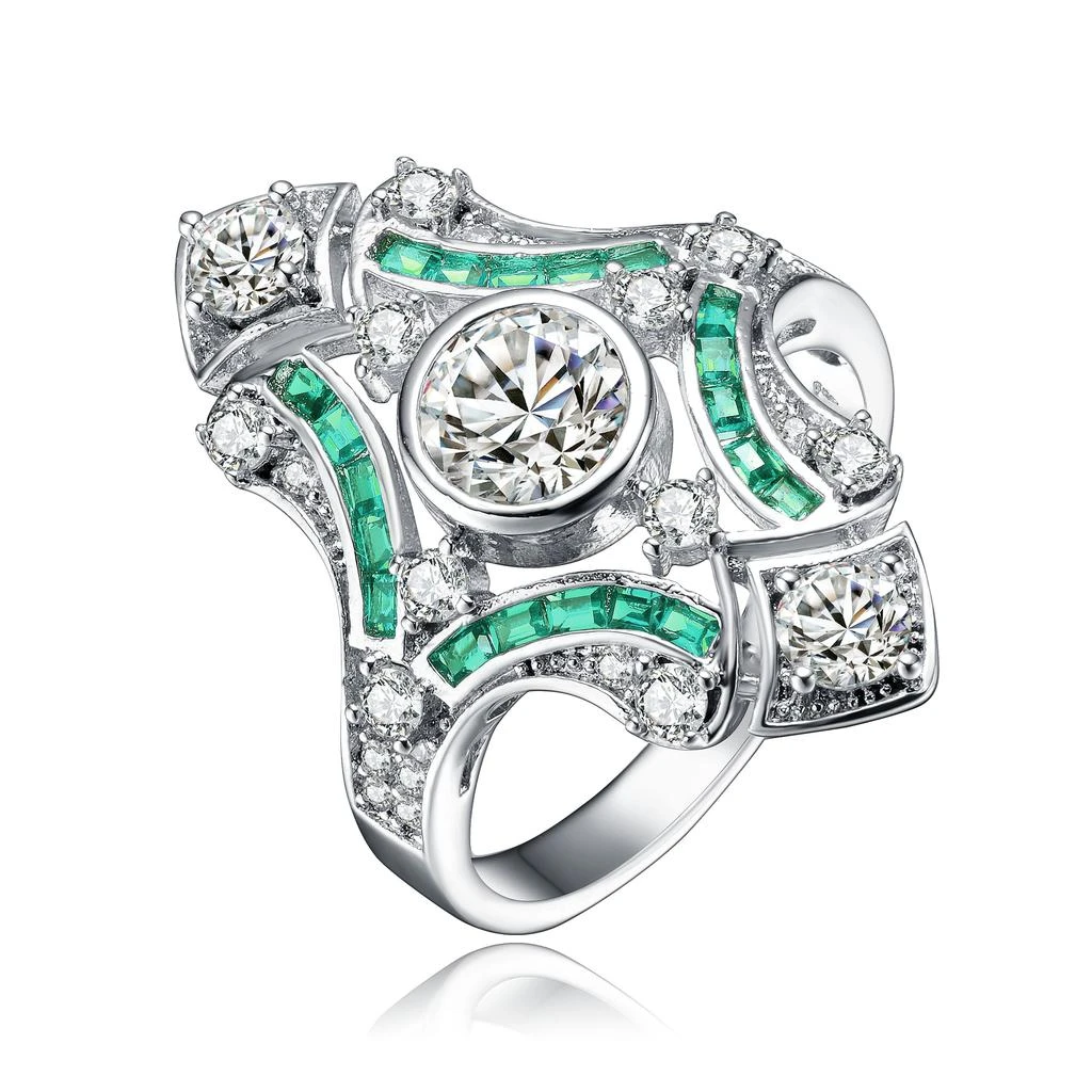 商品Genevive|GENEVIVE Sterling Silver Emerald Cubic Zirconia Geometrical Coctail Ring,价格¥576,第1张图片