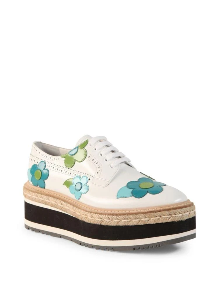 商品Prada|Flower Leather Brogue Platform Oxfords,价格¥3747,第1张图片