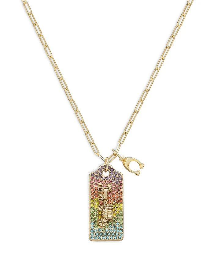 商品Coach|Signature Multicolor Pavé Logo Tag Pendant Necklace in Gold Tone, 22",价格¥937,第1张图片详细描述