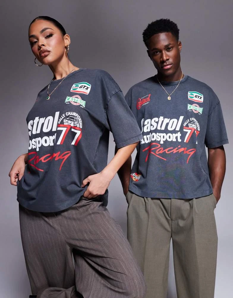 商品ASOS|ASOS DESIGN unisex boxy oversized t-shirt with Castrol Racing prints in washed black,价格¥250,第4张图片详细描述