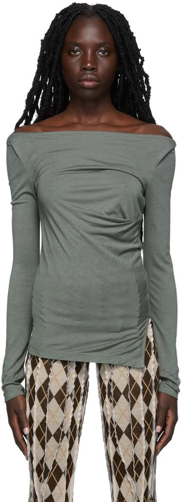 商品Helmut Lang|Grey Ruched Long Sleeve T-Shirt,价格¥858,第1张图片