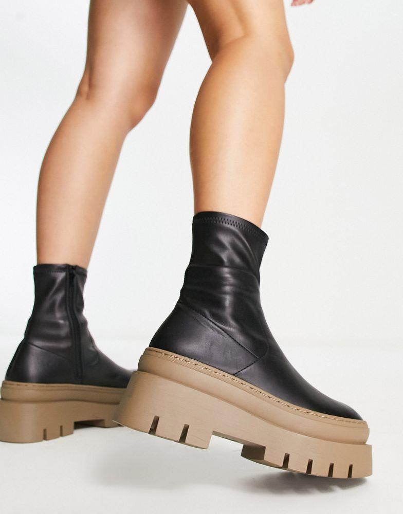 ASOS DESIGN Atlas chunky sock boots in black with tan sole商品第4张图片规格展示