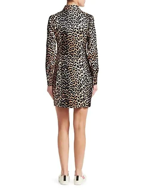 商品Ganni|Stretch-Silk Satin Leopard-Print Shirtdress,价格¥911,第5张图片详细描述