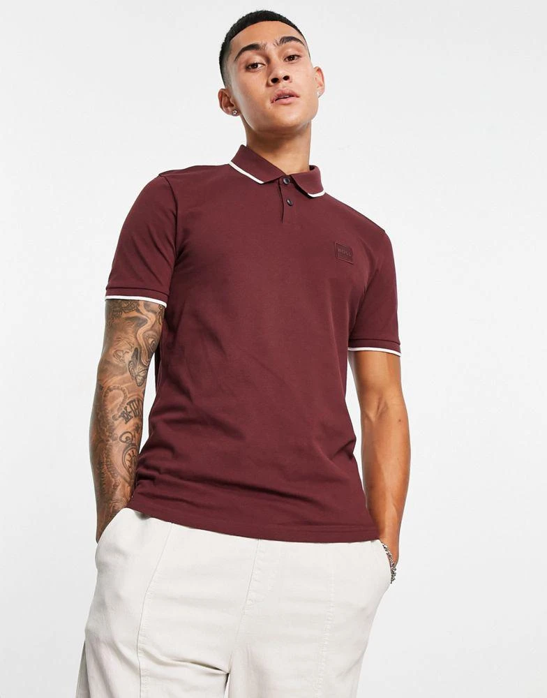 商品Hugo Boss|BOSS Orange Passertip short sleeve polo in dark red,价格¥748,第1张图片