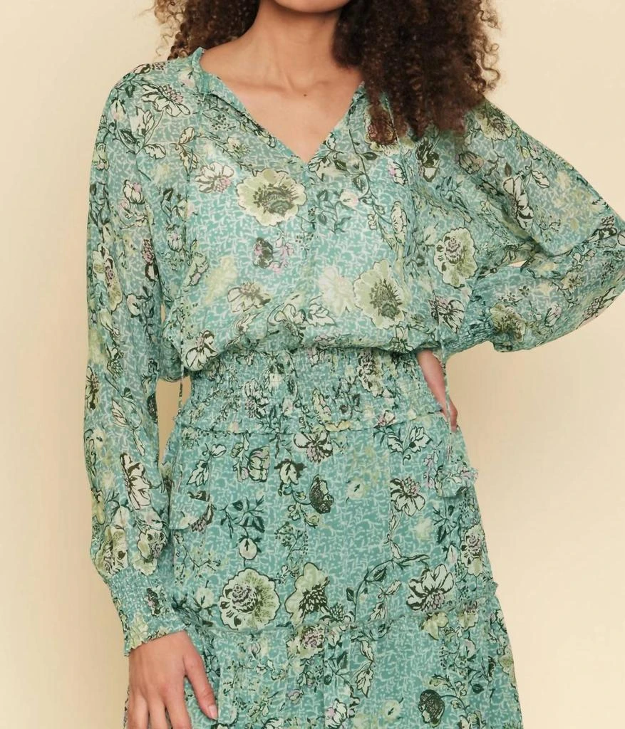 商品mystree|Smocked Bottom Peasant Chiffon Blouse In Green Mix,价格¥404,第1张图片