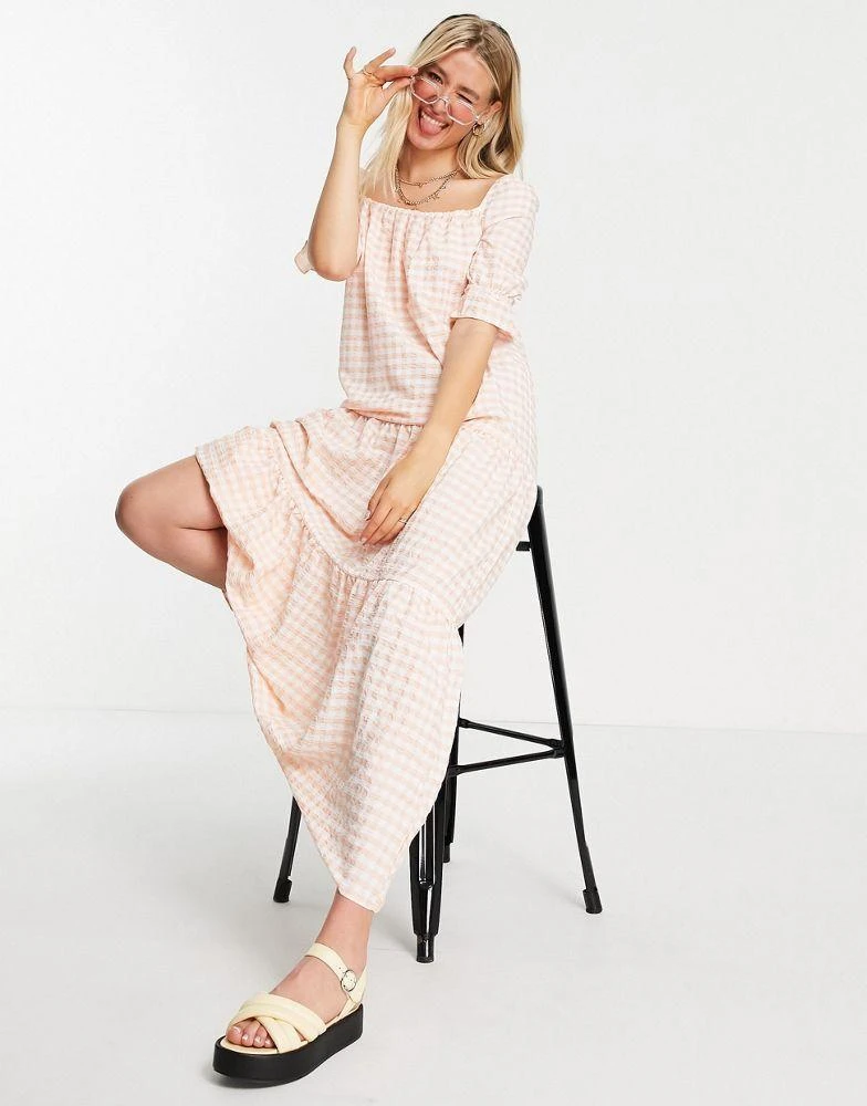 商品ASOS|ASOS DESIGN Tall tiered maxi smock dress in peach gingham,价格¥135,第4张图片详细描述
