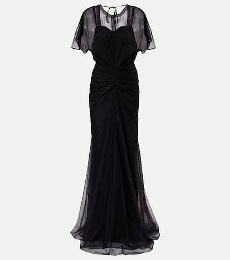 商品Victoria Beckham|Bella缩褶露背欧根纱长礼服,价格¥11359,第1张图片