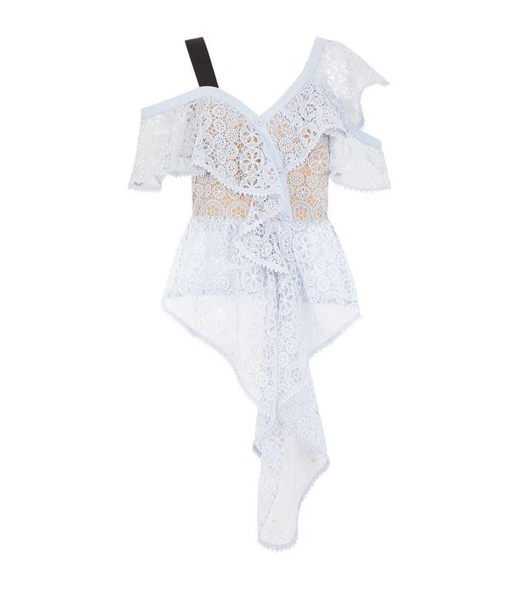 商品Self Portrait|Asymmetric Ruffle Floral Lace Top,价格¥2547,第1张图片