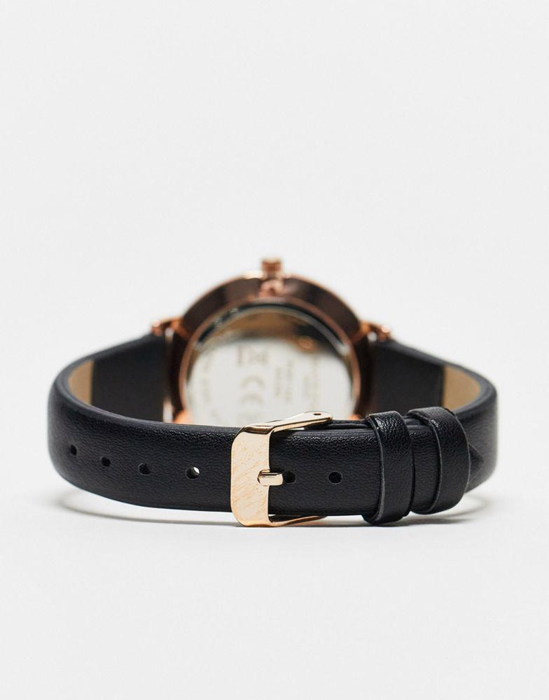 Brave Soul faux leather strap watch with diamante detail in black and gold商品第2张图片规格展示