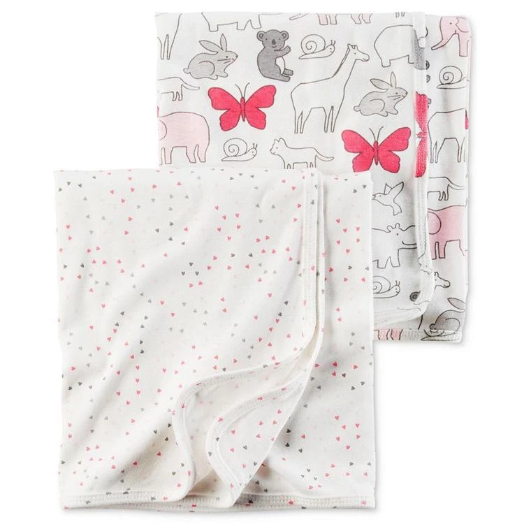 商品Carter's|2-Pk. Hearts & Animals Cotton Swaddle Blankets, Baby Girls,价格¥75,第1张图片