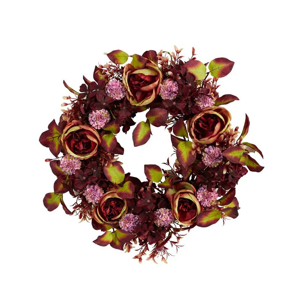 商品NEARLY NATURAL|Mixed Fall Rose and Hydrangea Autumn Artificial Wreath, 22",价格¥576,第1张图片