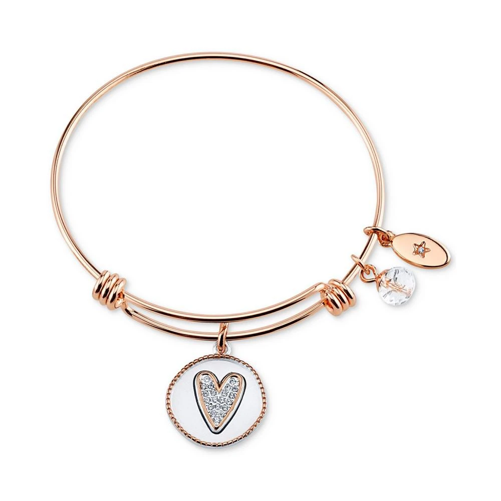 商品Unwritten|Two-Tone Girlfriends Heart Charm Bangle Bracelet in Rose Gold-Tone Stainless Steel with Silver Plated Charms,价格¥424,第1张图片