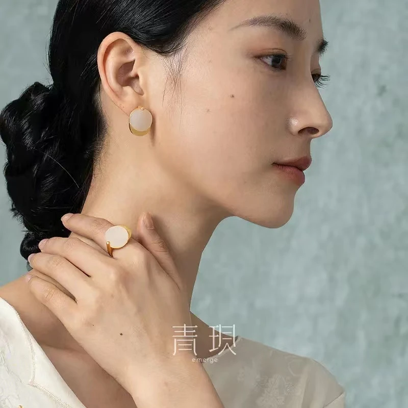 商品Emerge|【国内直发】青现emerge 知白系列「重明」和田白玉耳环项链戒指,价格¥498,第1张图片