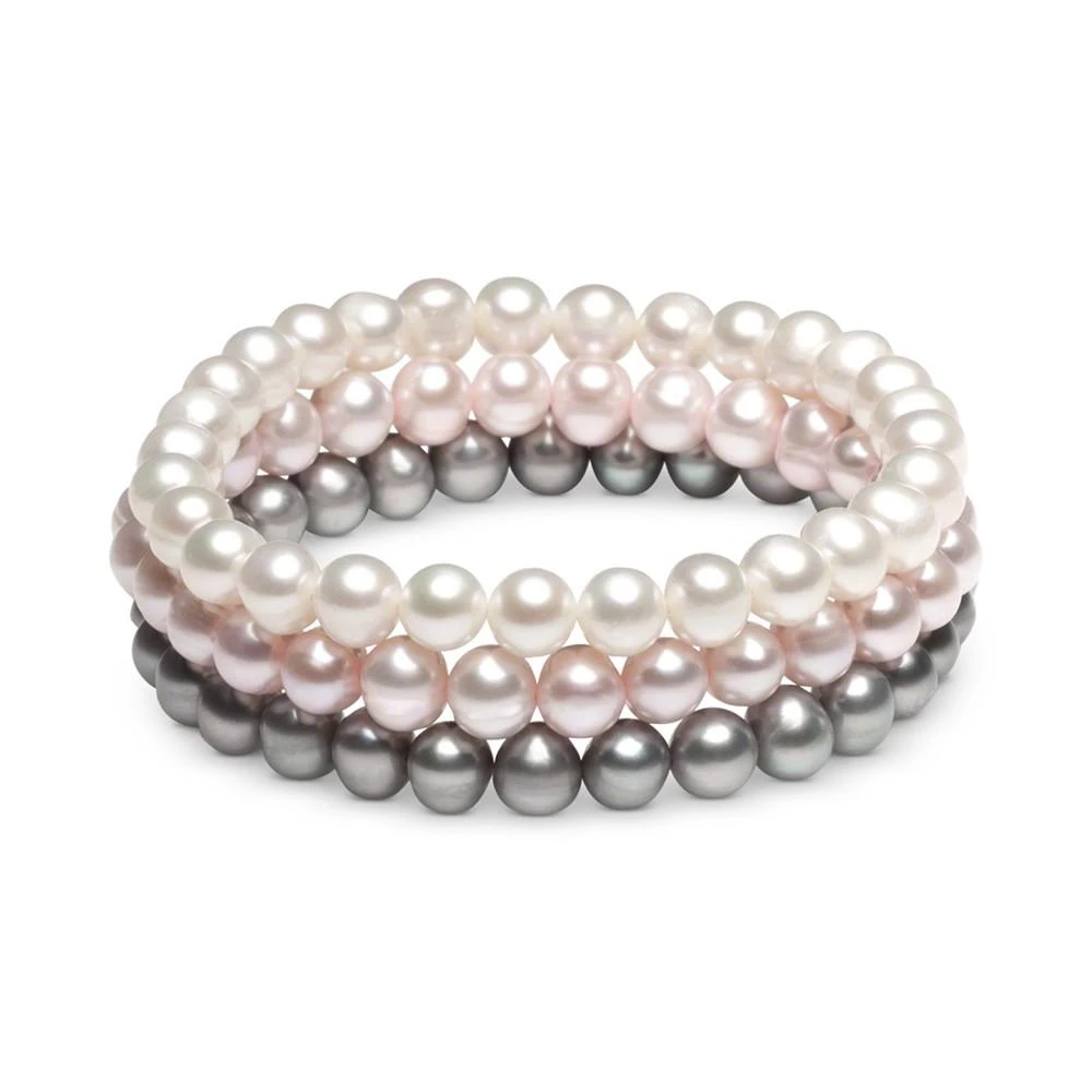 商品Macy's|3-Pc. Set White Cultured Freshwater Pearl (6-1/2 mm) Stretch Bracelets (Also in White/Gray/Peacock & White/Pink Gray),价格¥1125,第1张图片详细描述