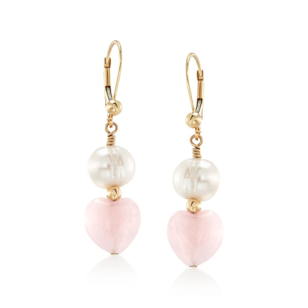 商品Ross-Simons|Ross-Simons 8-9mm Cultured Pearl and Rose Quartz Heart Bead Drop Earrings in 14kt Gold,价格¥1066,第1张图片